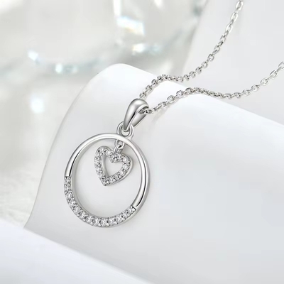 YASVITTI Regalo para el Día de San Valentín Collar de plata de 925 esterlinas redondo CZ colgante de corazón platinado collar de joyas de moda