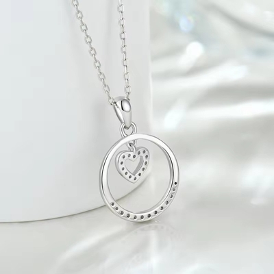 YASVITTI Regalo para el Día de San Valentín Collar de plata de 925 esterlinas redondo CZ colgante de corazón platinado collar de joyas de moda