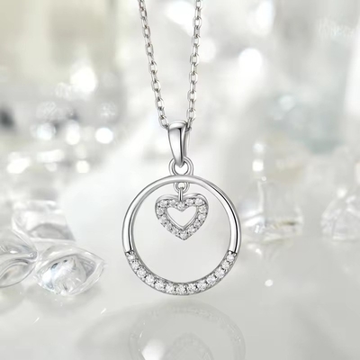 YASVITTI Regalo para el Día de San Valentín Collar de plata de 925 esterlinas redondo CZ colgante de corazón platinado collar de joyas de moda
