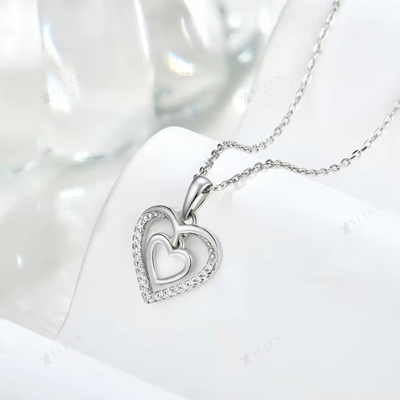 YASVITTI 925 Plata Esterlina Doble Hueca CZ Piedra Diamante Joyería Personalizada Gran Mini Collar en Forma de Corazón