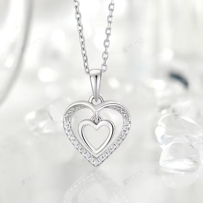 YASVITTI 925 Plata Esterlina Doble Hueca CZ Piedra Diamante Joyería Personalizada Gran Mini Collar en Forma de Corazón