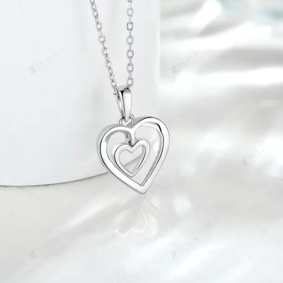 YASVITTI 925 Plata Esterlina Doble Hueca CZ Piedra Diamante Joyería Personalizada Gran Mini Collar en Forma de Corazón