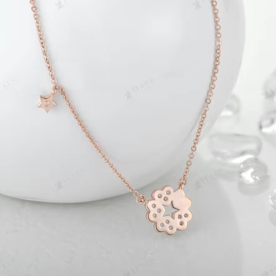 YASVITTI 925 Collar de plata esterlina Mujeres Star Charms Joyería elegante Forma de flor 14K Collar de corazón dorado rosado