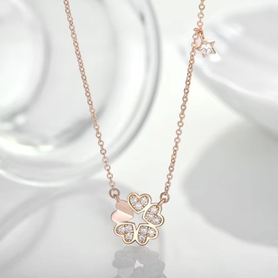 YASVITTI 925 Collar de plata esterlina Mujeres Star Charms Joyería elegante Forma de flor 14K Collar de corazón dorado rosado