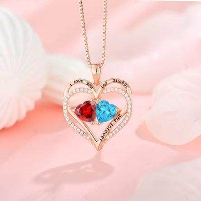 YASVITTI 925 Plata Esterlina Eterno Corazón de Amor Colgante Collar Personalizado Rosado Oro Revestido Cristal CZ Collar