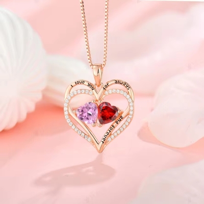 YASVITTI 925 Plata Esterlina Eterno Corazón de Amor Colgante Collar Personalizado Rosado Oro Revestido Cristal CZ Collar