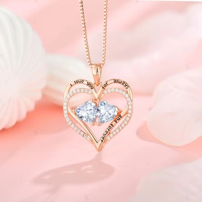 YASVITTI 925 Plata Esterlina Eterno Corazón de Amor Colgante Collar Personalizado Rosado Oro Revestido Cristal CZ Collar