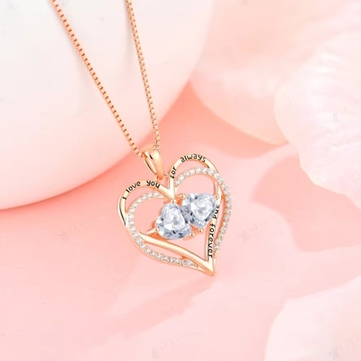 YASVITTI 925 Plata Esterlina Eterno Corazón de Amor Colgante Collar Personalizado Rosado Oro Revestido Cristal CZ Collar