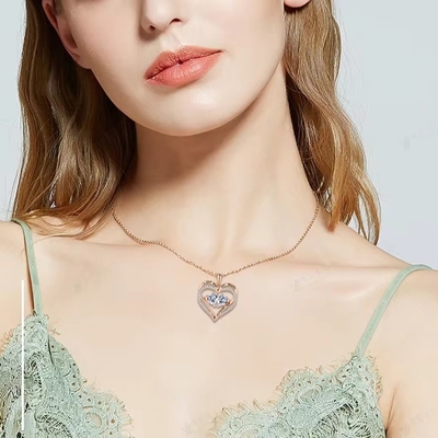 YASVITTI 925 Plata Esterlina Eterno Corazón de Amor Colgante Collar Personalizado Rosado Oro Revestido Cristal CZ Collar