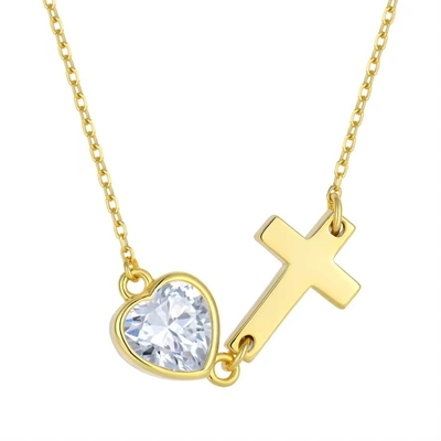 YASVITTI Bezel Heart Cubic Zirconia Collar 925 de plata Collar de cruz clásica de plata 18K Oro Revestido Fábrica al por mayor