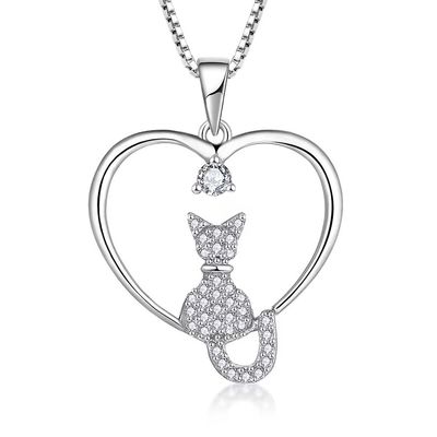 YASVITTI Collar de gato de corazón 925 Sterling Silver Cubic Zirconia Platino Revestido Collar de gato Joyería Fábrica al por mayor