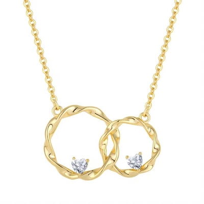 YASVITTI 14K Oro amarillo Revestido de círculo entrelazado Corazón cúbico Circónia colgante collar 925 joyas de plata esterlina