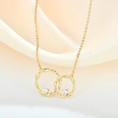 YASVITTI 14K Oro amarillo Revestido de círculo entrelazado Corazón cúbico Circónia colgante collar 925 joyas de plata esterlina