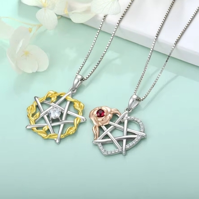 YASVITTI 925 Plata Esterlina Pentagrama Estrella Corazón colgante collar conjunto cúbico Zirconia y Oro Rosa Revestido por mayor