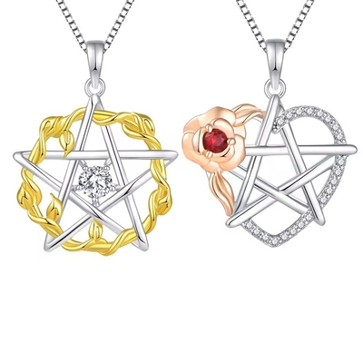 YASVITTI 925 Plata Esterlina Pentagrama Estrella Corazón colgante collar conjunto cúbico Zirconia y Oro Rosa Revestido por mayor