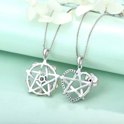 YASVITTI 925 Plata Esterlina Pentagrama Estrella Corazón colgante collar conjunto cúbico Zirconia y Oro Rosa Revestido por mayor