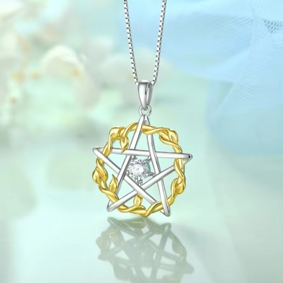 YASVITTI 925 Plata Esterlina Pentagrama Estrella Corazón colgante collar conjunto cúbico Zirconia y Oro Rosa Revestido por mayor