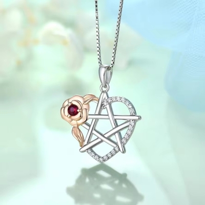 YASVITTI 925 Plata Esterlina Pentagrama Estrella Corazón colgante collar conjunto cúbico Zirconia y Oro Rosa Revestido por mayor