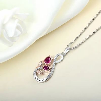 YASVITTI 925 Plata Esterlina Rubí Clásico Colgante de Flor de Rosa Collar Cubico Circón Amor Gravado Collar Mayorista