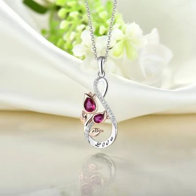 YASVITTI 925 Plata Esterlina Rubí Clásico Colgante de Flor de Rosa Collar Cubico Circón Amor Gravado Collar Mayorista