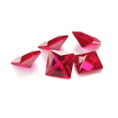 Princesa de corte cuadrado rubí sintético 5# Corindón piedra preciosa suelta Moissanite para anillos de compromiso