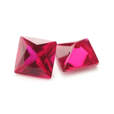 Princesa de corte cuadrado rubí sintético 5# Corindón piedra preciosa suelta Moissanite para anillos de compromiso