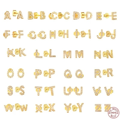 Moda de plata esterlina A-z Alfabeto de los aretes 18k Oro Revestido 925 de plata de las letras de los aretes Stud