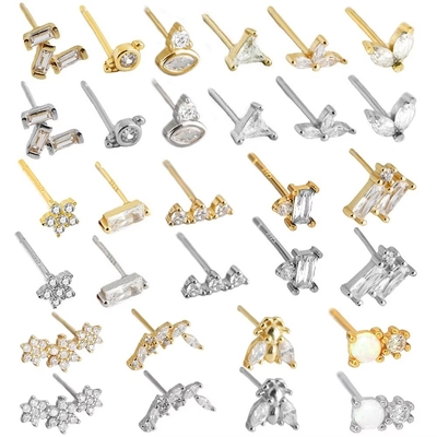 925 plata esterlina Joyería al por mayor Minimalista Pequeño 925 plata esterlina Zircón Auriculares de punta Auriculares dorados Para mujeres