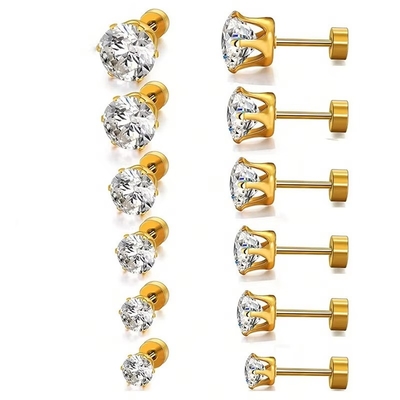Moderno de acero de titanio aguja fina de acero inoxidable aretes redondos 18k dorados de zircón aretes