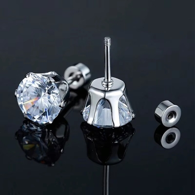 Moderno de acero de titanio aguja fina de acero inoxidable aretes redondos 18k dorados de zircón aretes