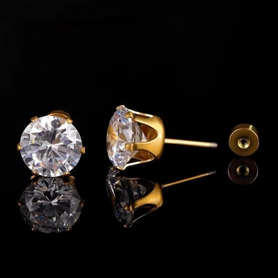 Moderno de acero de titanio aguja fina de acero inoxidable aretes redondos 18k dorados de zircón aretes