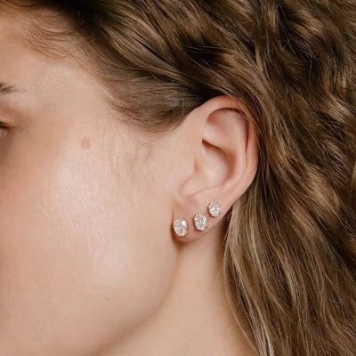 Minimalista Revestido de oro 925 Plata Diamante de punta de oreja 925 Brillante de plata Corazón de punta de oreja