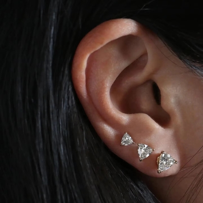 Minimalista Revestido de oro 925 Plata Diamante de punta de oreja 925 Brillante de plata Corazón de punta de oreja