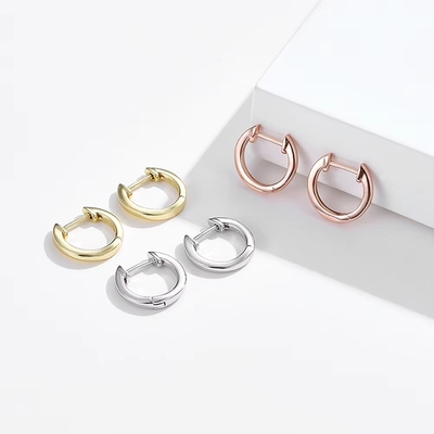 Revestido de oro 925 Sterling Plain Silver Cuff Ahorro de oro Vermeil Hoop Huggie Pequeños Orecillos Stud Mujeres Joyería