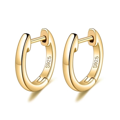 Revestido de oro 925 Sterling Plain Silver Cuff Ahorro de oro Vermeil Hoop Huggie Pequeños Orecillos Stud Mujeres Joyería