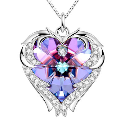 Sterling Silver Heart Pendant Necklace púrpura