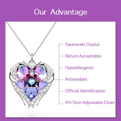 Sterling Silver Heart Pendant Necklace púrpura