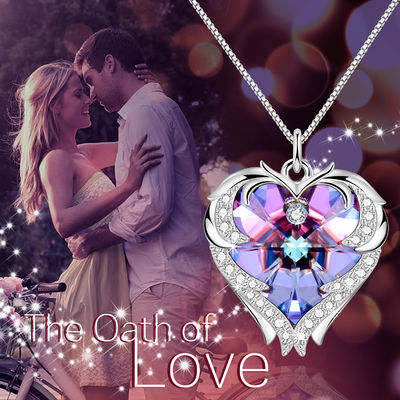 Sterling Silver Heart Pendant Necklace púrpura
