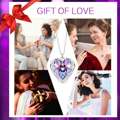 Sterling Silver Heart Pendant Necklace púrpura