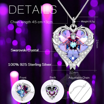 rosa de moda Crystal Heart Pendant del 18in 0.29oz Sterling Silver Heart Pendant Necklace