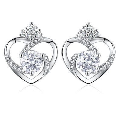 SGS de plata de los pernos prisioneros del corazón de 11x9.5m m 1.5g Sterling Silver Heart Earrings 3A