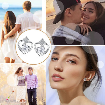 SGS de plata de los pernos prisioneros del corazón de 11x9.5m m 1.5g Sterling Silver Heart Earrings 3A