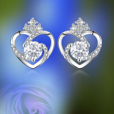 SGS de plata de los pernos prisioneros del corazón de 11x9.5m m 1.5g Sterling Silver Heart Earrings 3A