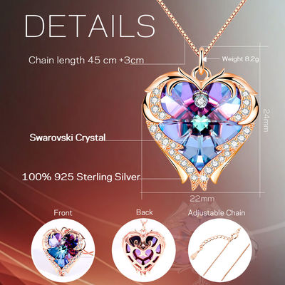 colgante de la forma del corazón de 8.2g el 1.5ft Crystal Heart Necklace Slightly Askew