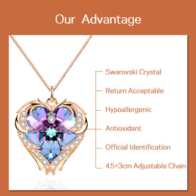 colgante de la forma del corazón de 8.2g el 1.5ft Crystal Heart Necklace Slightly Askew