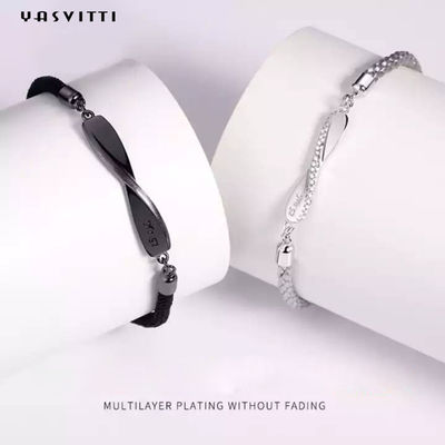 pulsera de la secuencia del negro de los 8.7in 7g Sterling Silver Jewelry Bracelets 3A CZ