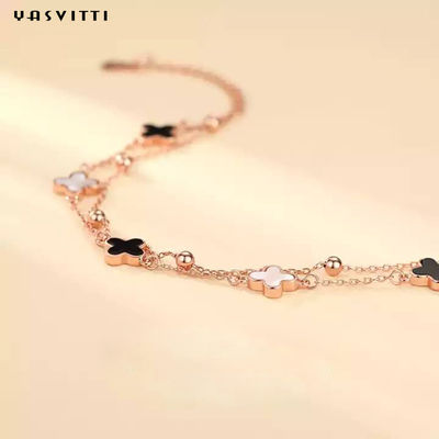 pulsera de plata sin plomo del resbalador de la pulsera 925 del trébol de la hoja 0.12oz cuatro de los 20cm
