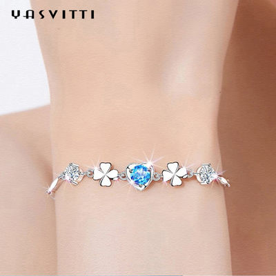 pulsera de moda del trébol de cuatro hojas del SGS de los 7.7in 0.15oz Sterling Silver Jewelry Bracelets