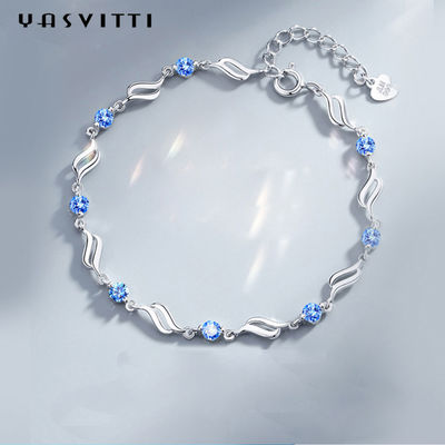 el rodio de moda de las pulseras ajustables de plata de 4.5g los 0.62ft plateó a Crystal Bracelet azul
