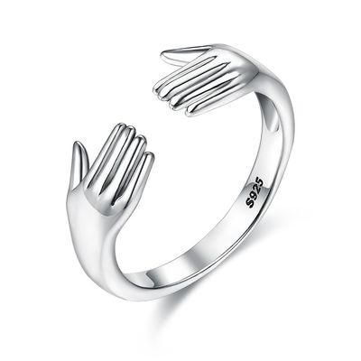Anillo de Ring For Women 925 Sterling Silver Double Hand Shape del finger